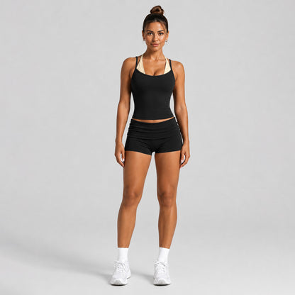 Sport Running Shorts For Women In Nylon Fabric Featuring A Backless Design With Stretchy, Sleeveless Fit