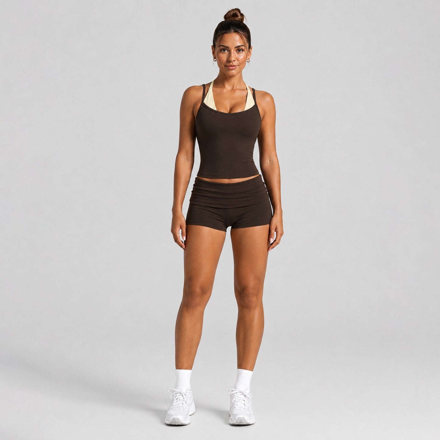 Sport Running Shorts For Women In Nylon Fabric Featuring A Backless Design With Stretchy, Sleeveless Fit