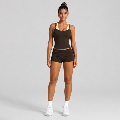 Sport Running Shorts For Women In Nylon Fabric Featuring A Backless Design With Stretchy, Sleeveless Fit