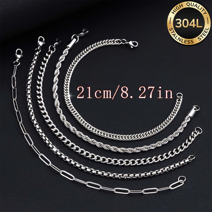Handmade Men's Cuban Link Chain Curb Chain Bracelet In Durable 304 Stainless Steel