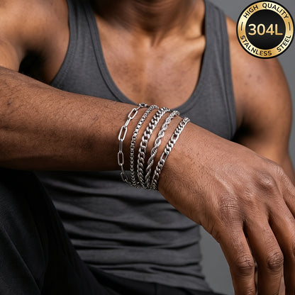 Handmade Men's Cuban Link Chain Curb Chain Bracelet In Durable 304 Stainless Steel
