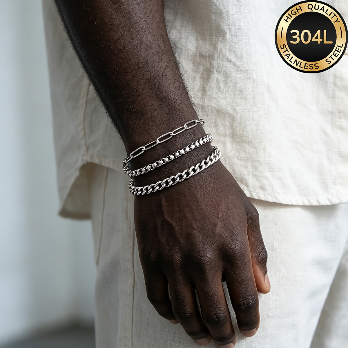 Handmade Men's Cuban Link Chain Curb Chain Bracelet In Durable 304 Stainless Steel