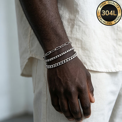 Handmade Men's Cuban Link Chain Curb Chain Bracelet In Durable 304 Stainless Steel