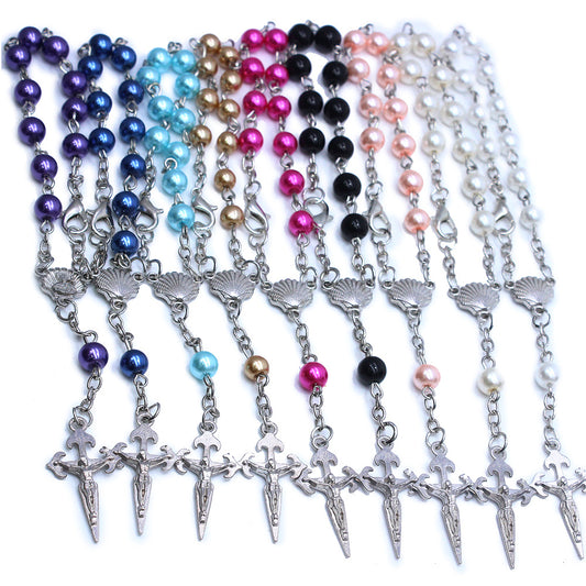 Multicolor Glass Shell Rosary Bracelet With Alloy Pendant, Unisex Design, Perfect For Beach Wear