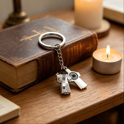 Polished Silver Portrait Key Chain In Zinc Material Featuring Retro Style Design