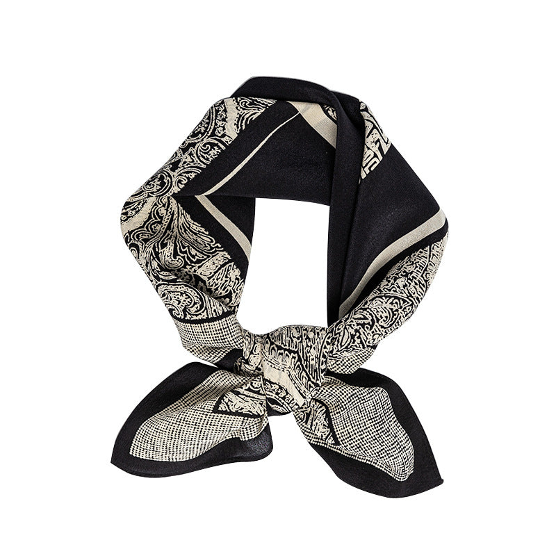 Women's Simple Style Silk Scarf In Black & White, Perfect For Summer