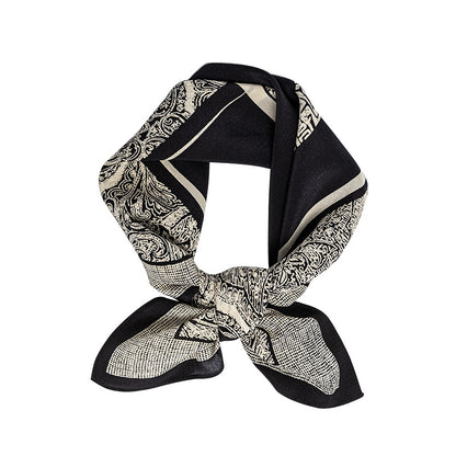 Women's Simple Style Silk Scarf In Black & White, Perfect For Summer