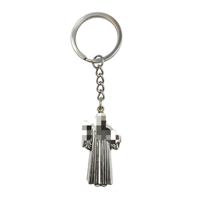 Polished Silver Portrait Key Chain In Zinc Material Featuring Retro Style Design
