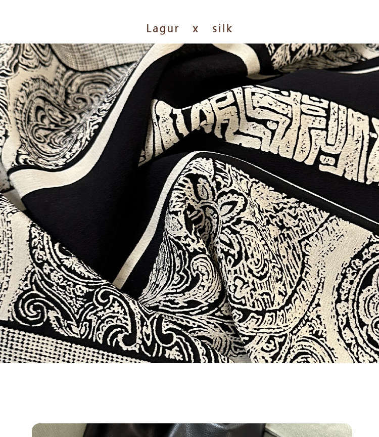 Women's Simple Style Silk Scarf In Black & White, Perfect For Summer