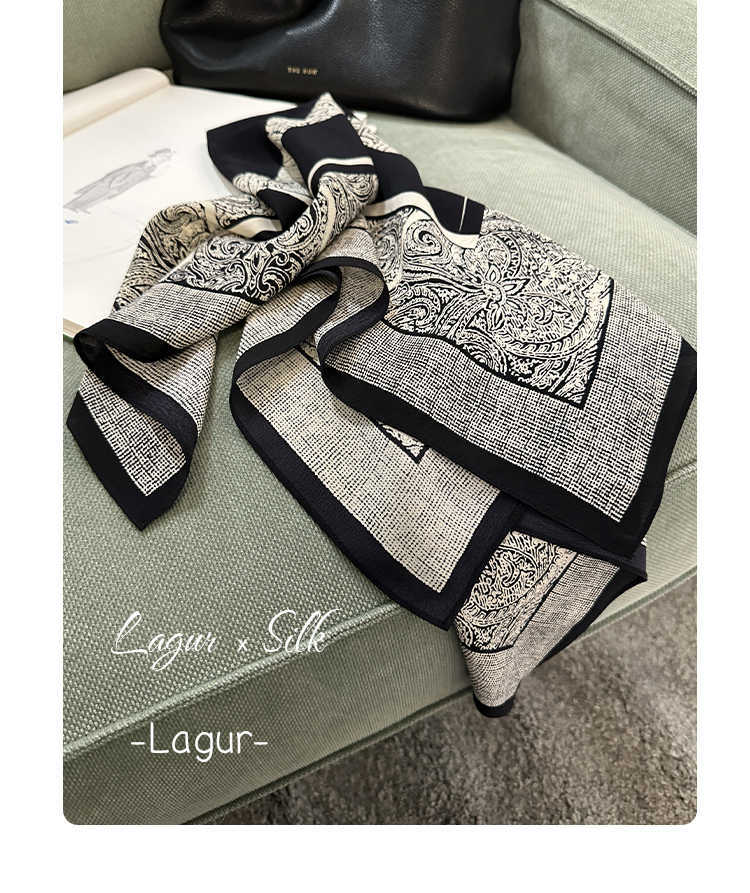 Women's Simple Style Silk Scarf In Black & White, Perfect For Summer