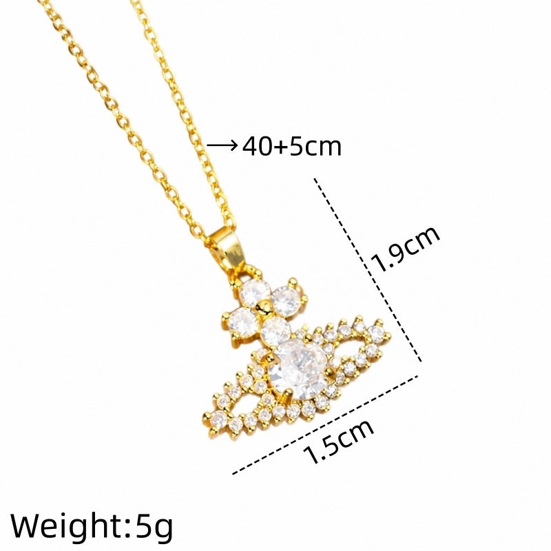 Handmade Classic Style Geometric Necklace For Women In 201 Stainless Steel With Glass Inlay And Cable Chain