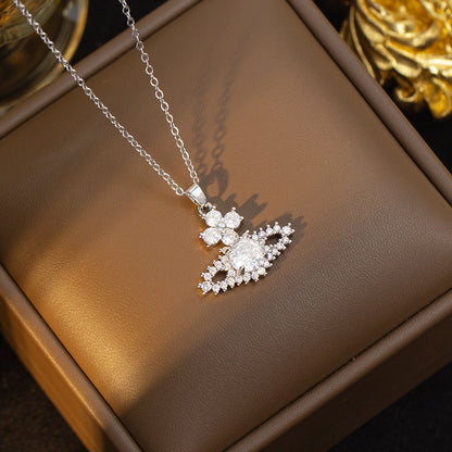 Handmade Classic Style Geometric Necklace For Women In 201 Stainless Steel With Glass Inlay And Cable Chain