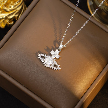 Handmade Classic Style Geometric Necklace For Women In 201 Stainless Steel With Glass Inlay And Cable Chain