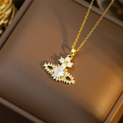 Handmade Classic Style Geometric Necklace For Women In 201 Stainless Steel With Glass Inlay And Cable Chain