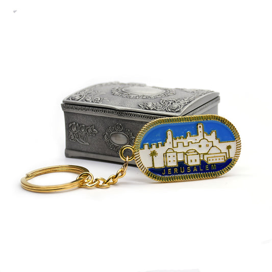 Christmas Building Key Chain With Metal Bag Charm Accessory