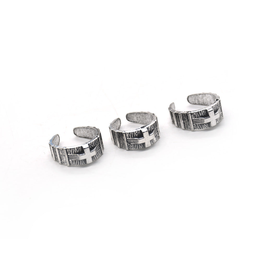 Retro Unisex Open Rings Cross Pattern Made Of Zinc Alloy In Silver Color