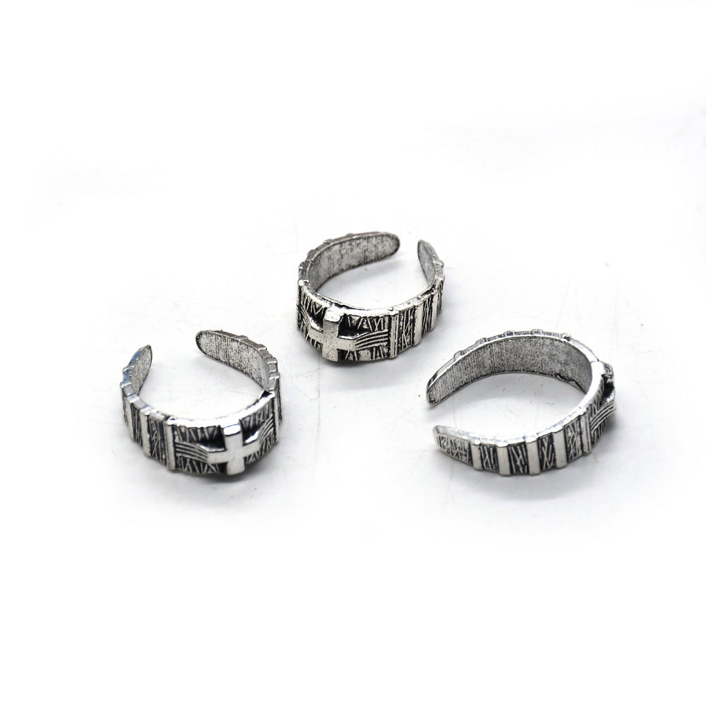 Retro Unisex Open Rings Cross Pattern Made Of Zinc Alloy In Silver Color