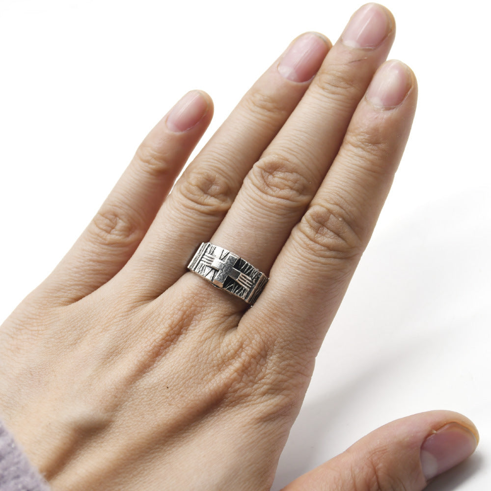 Retro Unisex Open Rings Cross Pattern Made Of Zinc Alloy In Silver Color