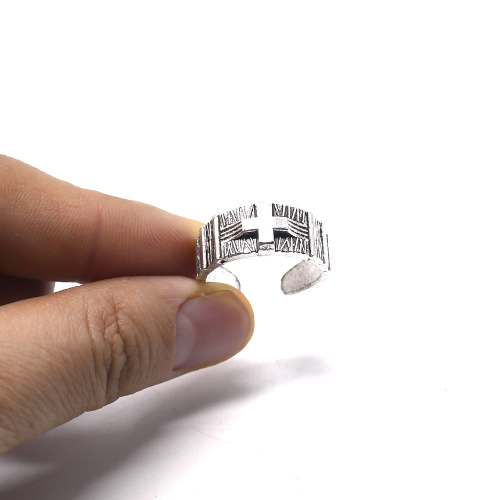 Retro Unisex Open Rings Cross Pattern Made Of Zinc Alloy In Silver Color