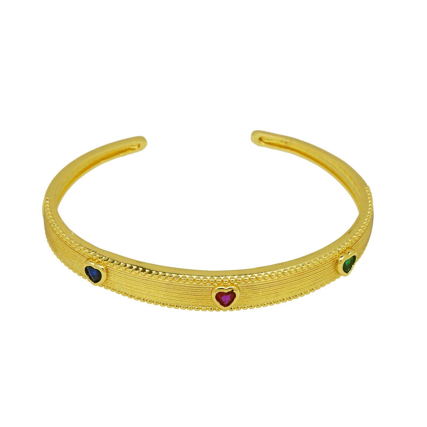 Heart Shape Bangle For Women In Copper With 18K Real Gold Plating And Zircon Inlay, Gold Bracelet