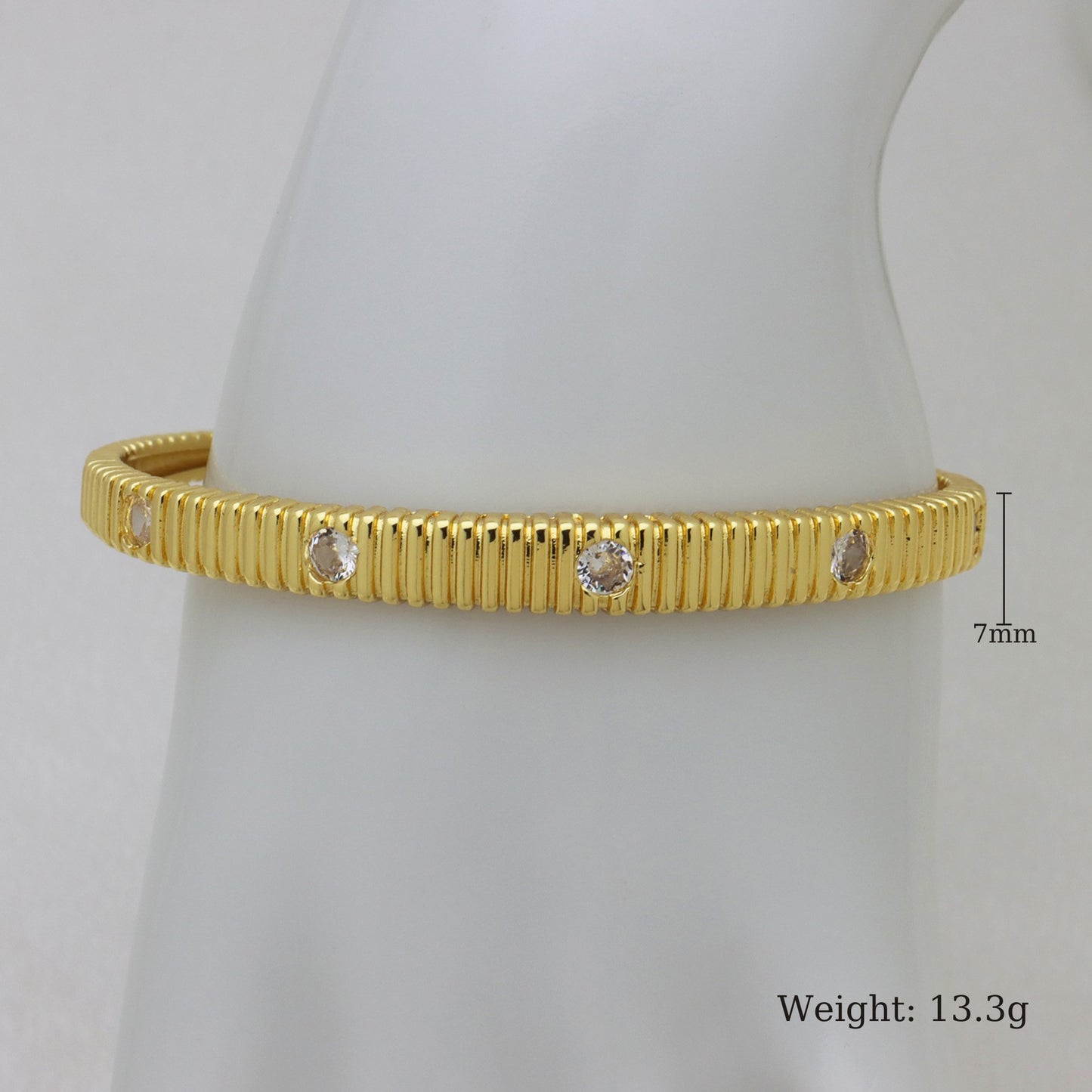 Heart Shape Bangle For Women In Copper With 18K Real Gold Plating And Zircon Inlay, Gold Bracelet