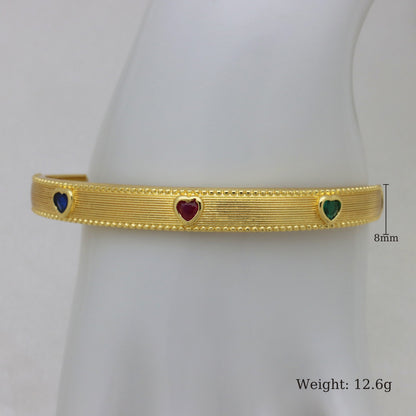 Heart Shape Bangle For Women In Copper With 18K Real Gold Plating And Zircon Inlay, Gold Bracelet