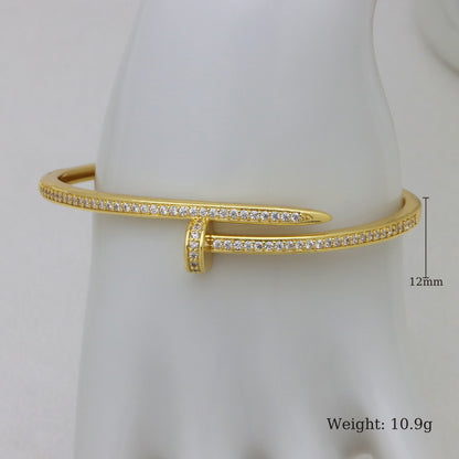 Heart Shape Bangle For Women In Copper With 18K Real Gold Plating And Zircon Inlay, Gold Bracelet