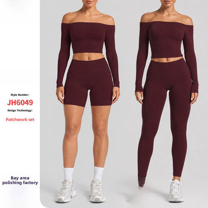 Sport Full Length Yoga Pants With High Elasticity Nylon Fabric, Slim Fit, Long Sleeve Design For Women