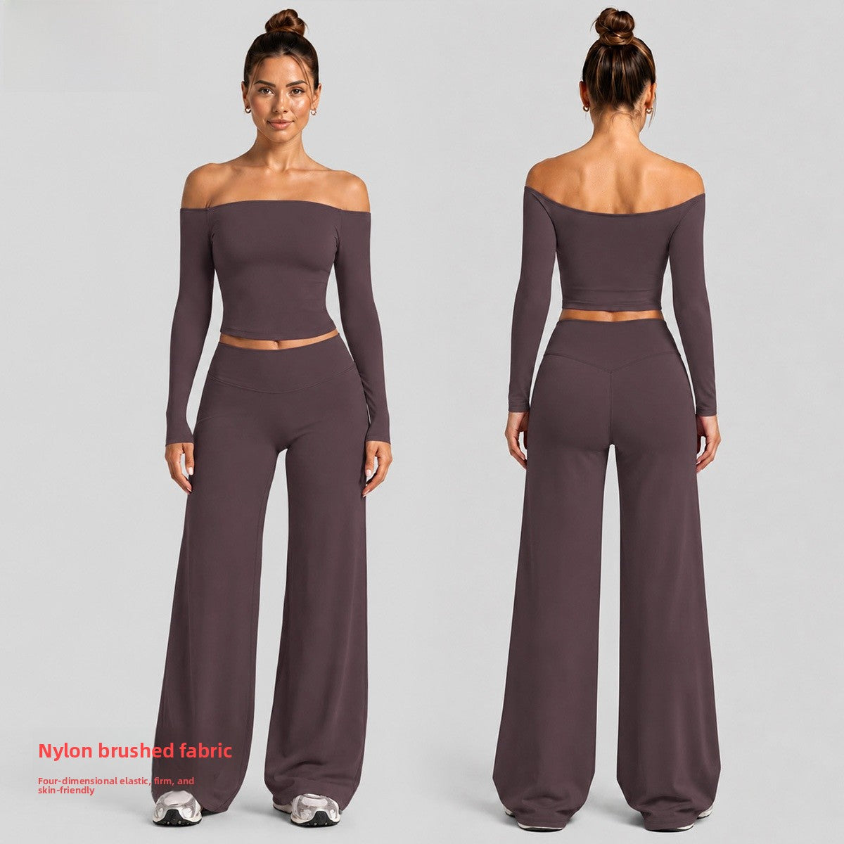 Sport Full Length Yoga Pants With High Elasticity Nylon Fabric, Slim Fit, Long Sleeve Design For Women