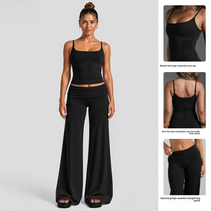 Sport Full Length Running Pants For Women In Stretchy Nylon Fabric Featuring A Backless Design And Sleeveless Style