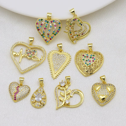 Heart Shape Copper Pendant With 18K Real Gold Plated Finish And Zircon Inlay, Featuring Waterproof Non Tarnish Craftsmanship In Gold