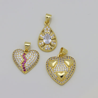 Heart Shape Copper Pendant With 18K Real Gold Plated Finish And Zircon Inlay, Featuring Waterproof Non Tarnish Craftsmanship In Gold