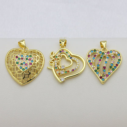 Heart Shape Copper Pendant With 18K Real Gold Plated Finish And Zircon Inlay, Featuring Waterproof Non Tarnish Craftsmanship In Gold