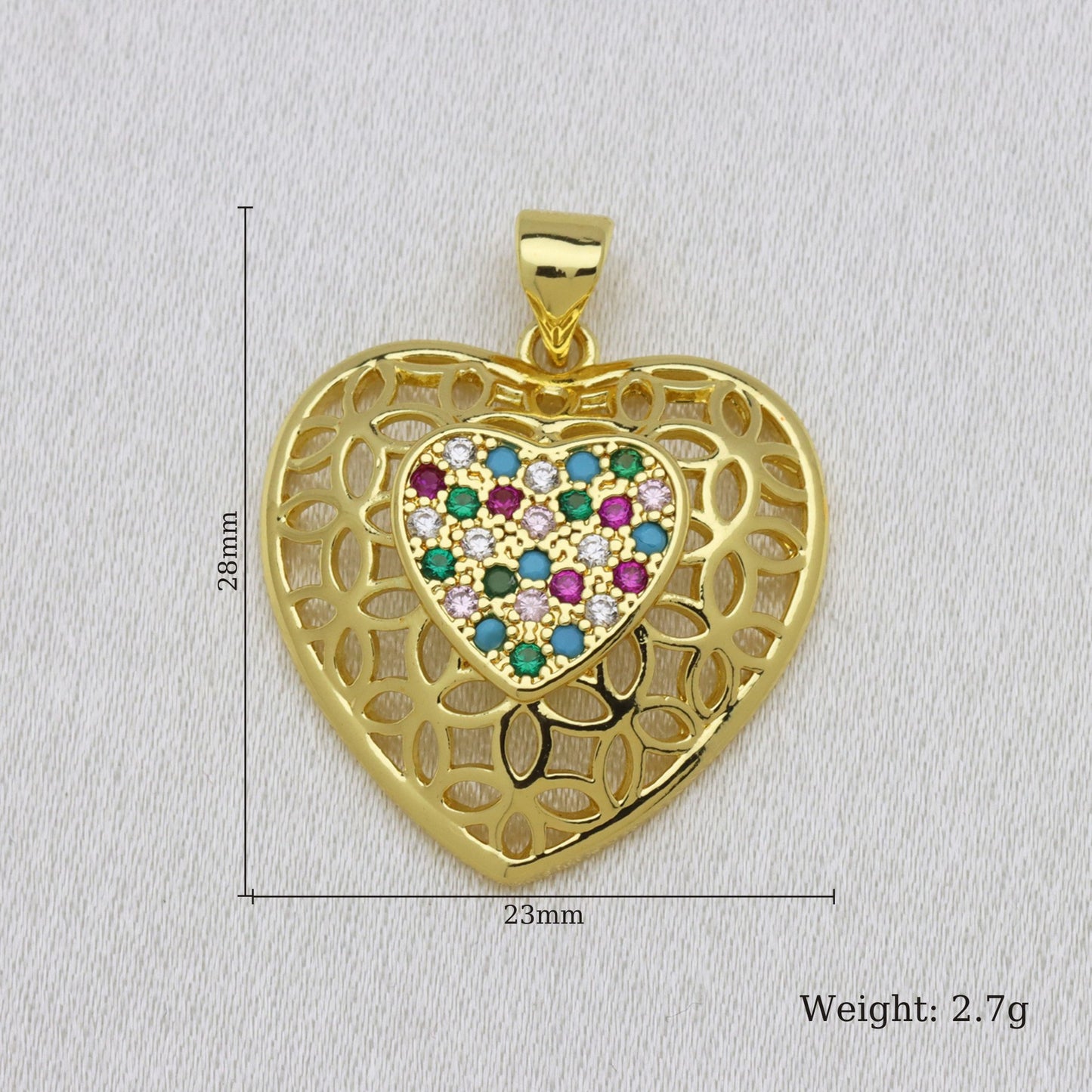 Heart Shape Copper Pendant With 18K Real Gold Plated Finish And Zircon Inlay, Featuring Waterproof Non Tarnish Craftsmanship In Gold