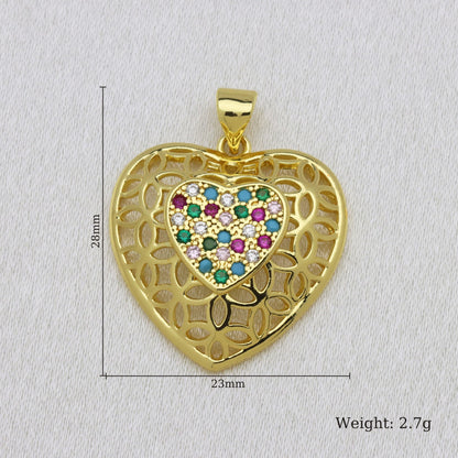 Heart Shape Copper Pendant With 18K Real Gold Plated Finish And Zircon Inlay, Featuring Waterproof Non Tarnish Craftsmanship In Gold