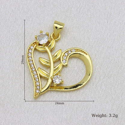 Heart Shape Copper Pendant With 18K Real Gold Plated Finish And Zircon Inlay, Featuring Waterproof Non Tarnish Craftsmanship In Gold