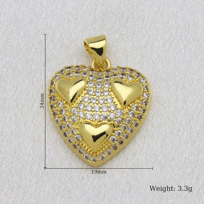 Heart Shape Copper Pendant With 18K Real Gold Plated Finish And Zircon Inlay, Featuring Waterproof Non Tarnish Craftsmanship In Gold