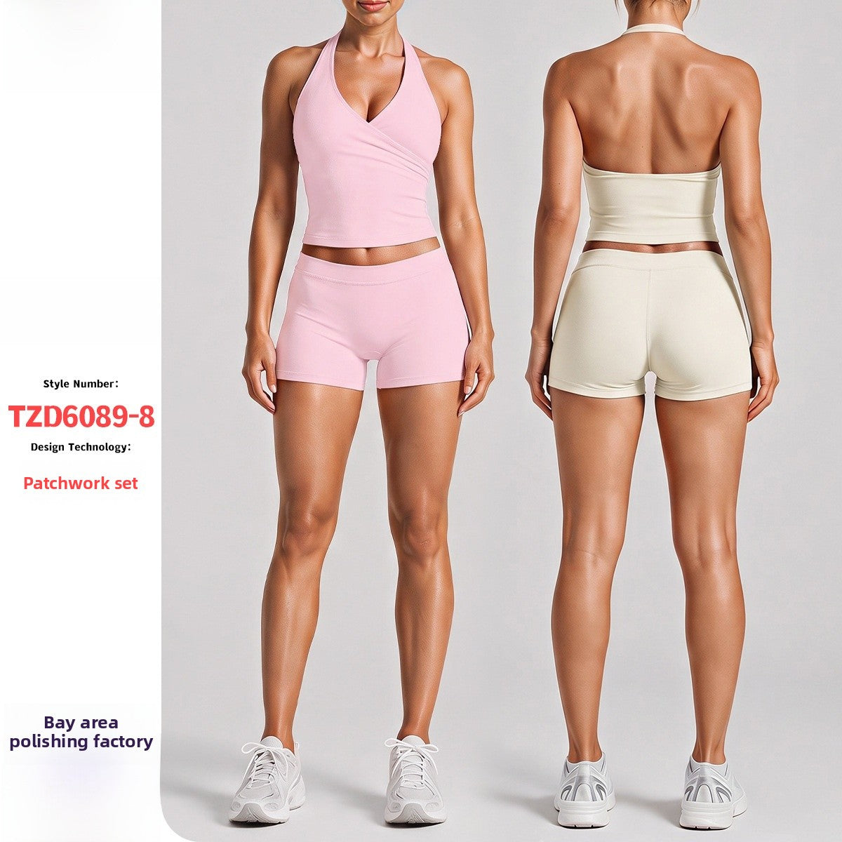 Sport Running Shorts For Women In Stretchy Nylon Fabric Featuring A Backless Design And Sleeveless Style