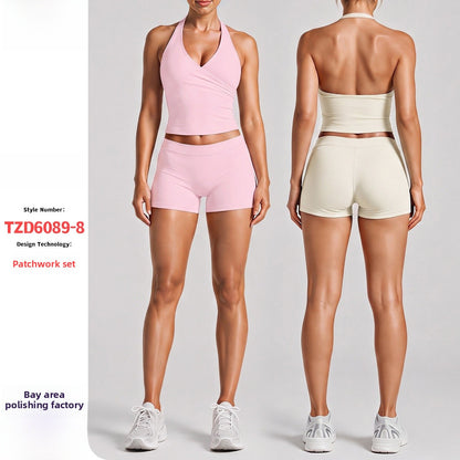 Sport Running Shorts For Women In Stretchy Nylon Fabric Featuring A Backless Design And Sleeveless Style