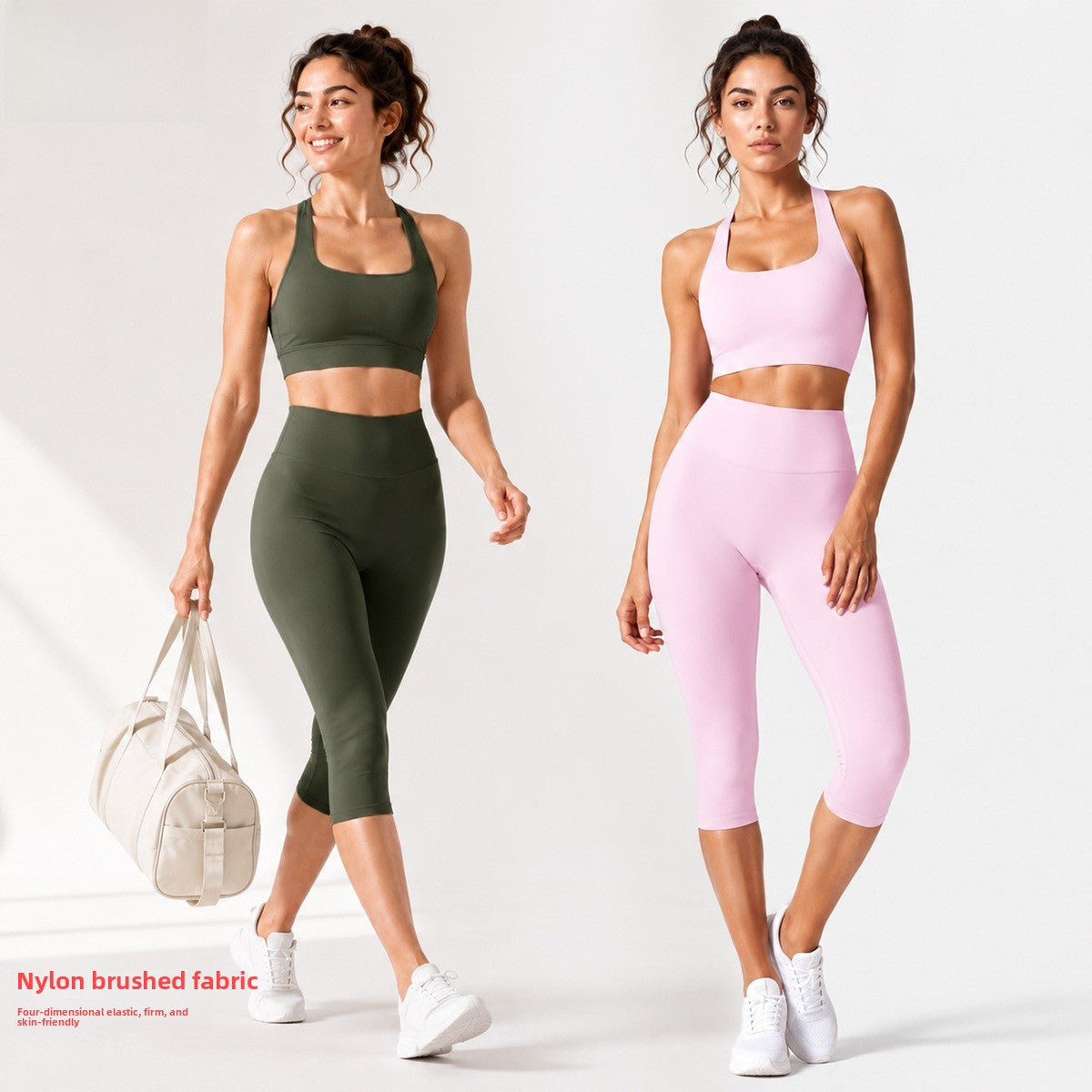 Sport Calf-Length Fitness Pants For Women In Nylon Fabric Featuring Backless Design, Perfect For Summer
