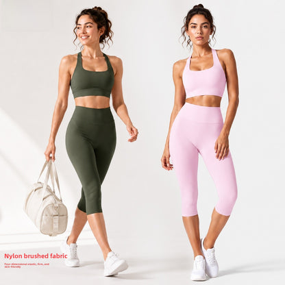 Sport Calf-Length Fitness Pants For Women In Nylon Fabric Featuring Backless Design, Perfect For Summer