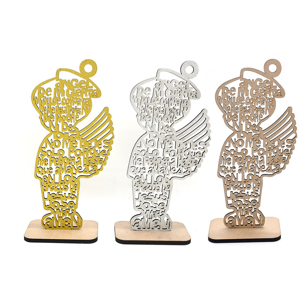 Wooden Angel Ornament In Gold For National Day Home Decor And Party Supplies