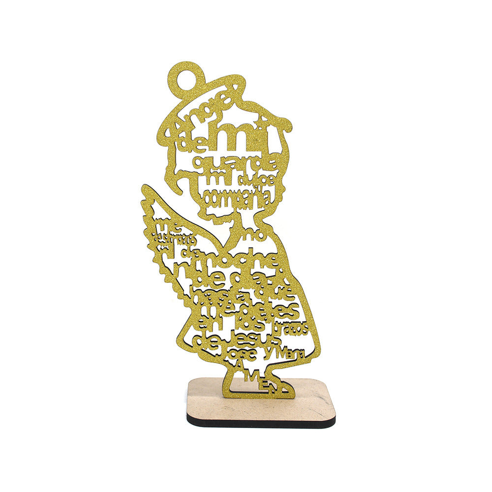 Wooden Angel Ornament In Gold For National Day Home Decor And Party Supplies