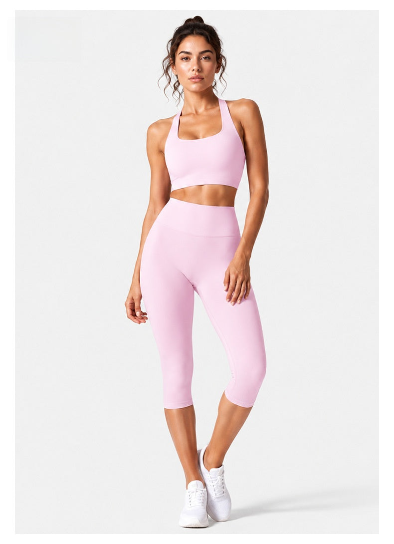 Sport Calf-Length Fitness Pants For Women In Nylon Fabric Featuring Backless Design, Perfect For Summer