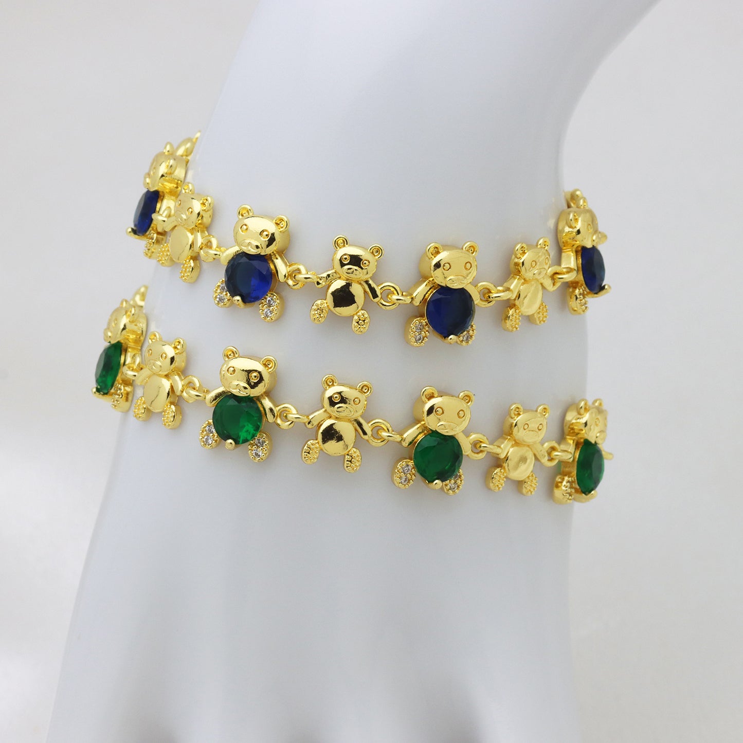 Bear Copper Bracelet For Women In Simple Style, 18K Real Gold Plated With Zircon Inlay