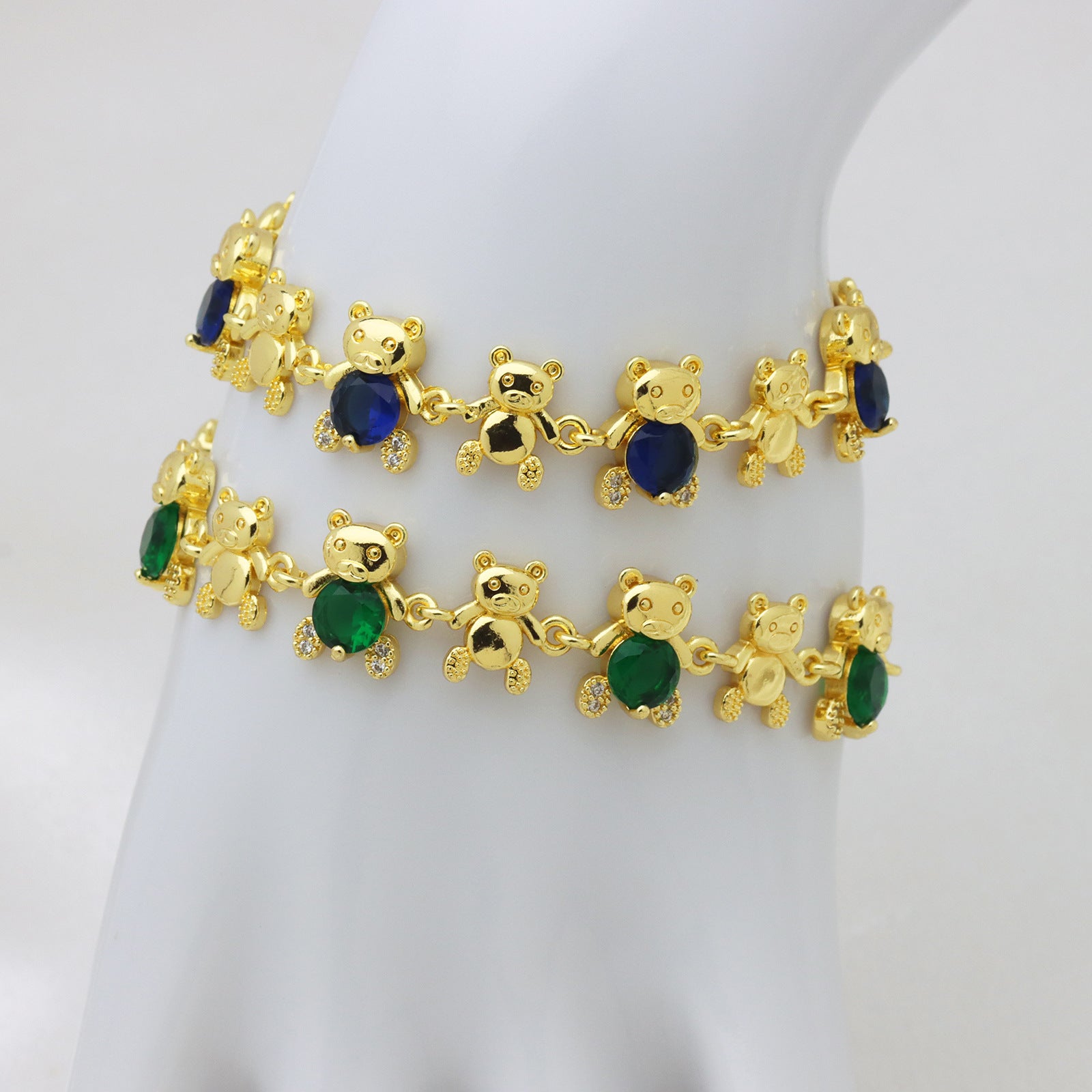 Bear Copper Bracelet For Women In Simple Style, 18K Real Gold Plated With Zircon Inlay