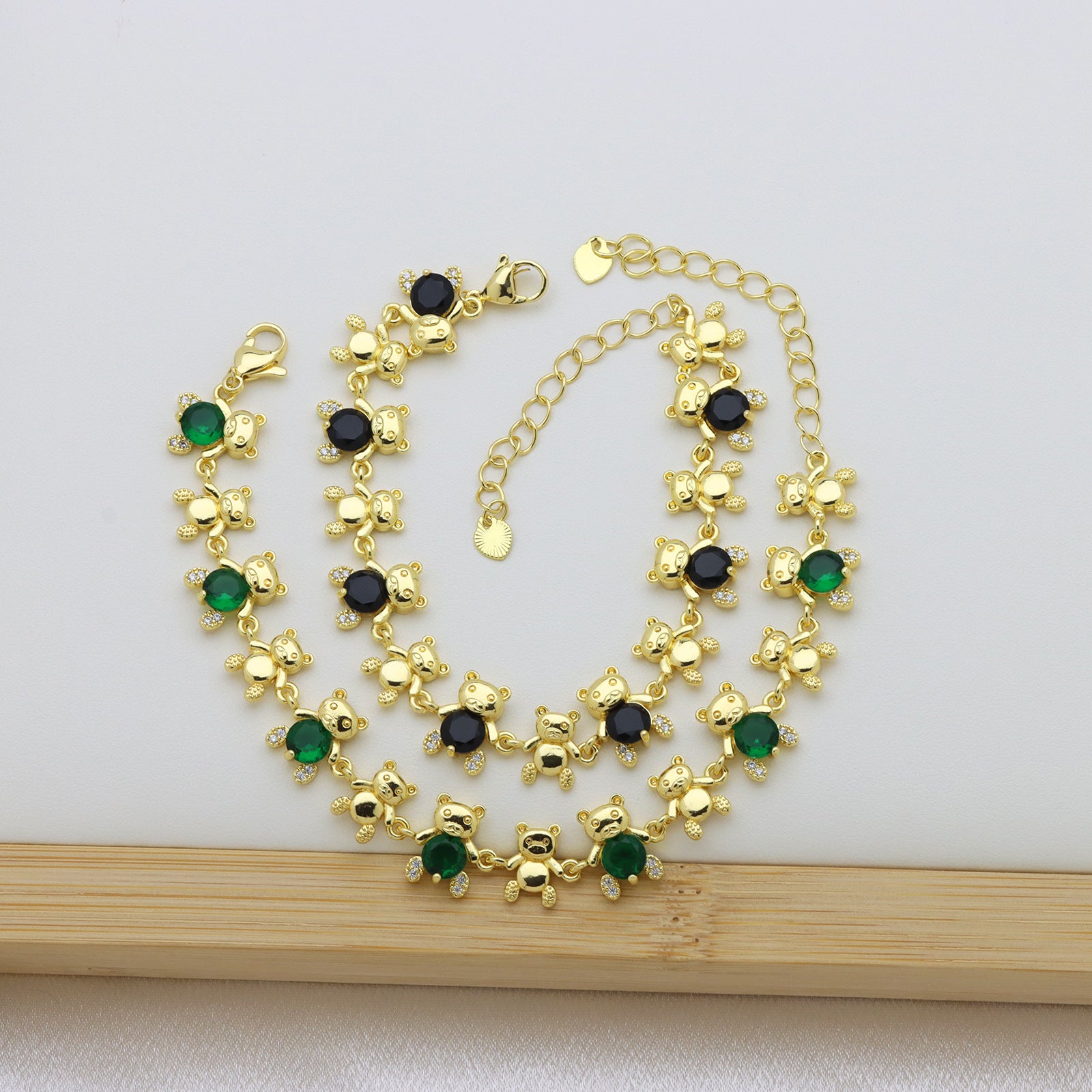 Bear Copper Bracelet For Women In Simple Style, 18K Real Gold Plated With Zircon Inlay
