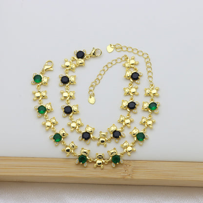 Bear Copper Bracelet For Women In Simple Style, 18K Real Gold Plated With Zircon Inlay