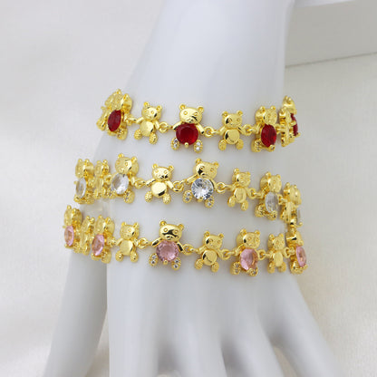 Bear Copper Bracelet For Women In Simple Style, 18K Real Gold Plated With Zircon Inlay