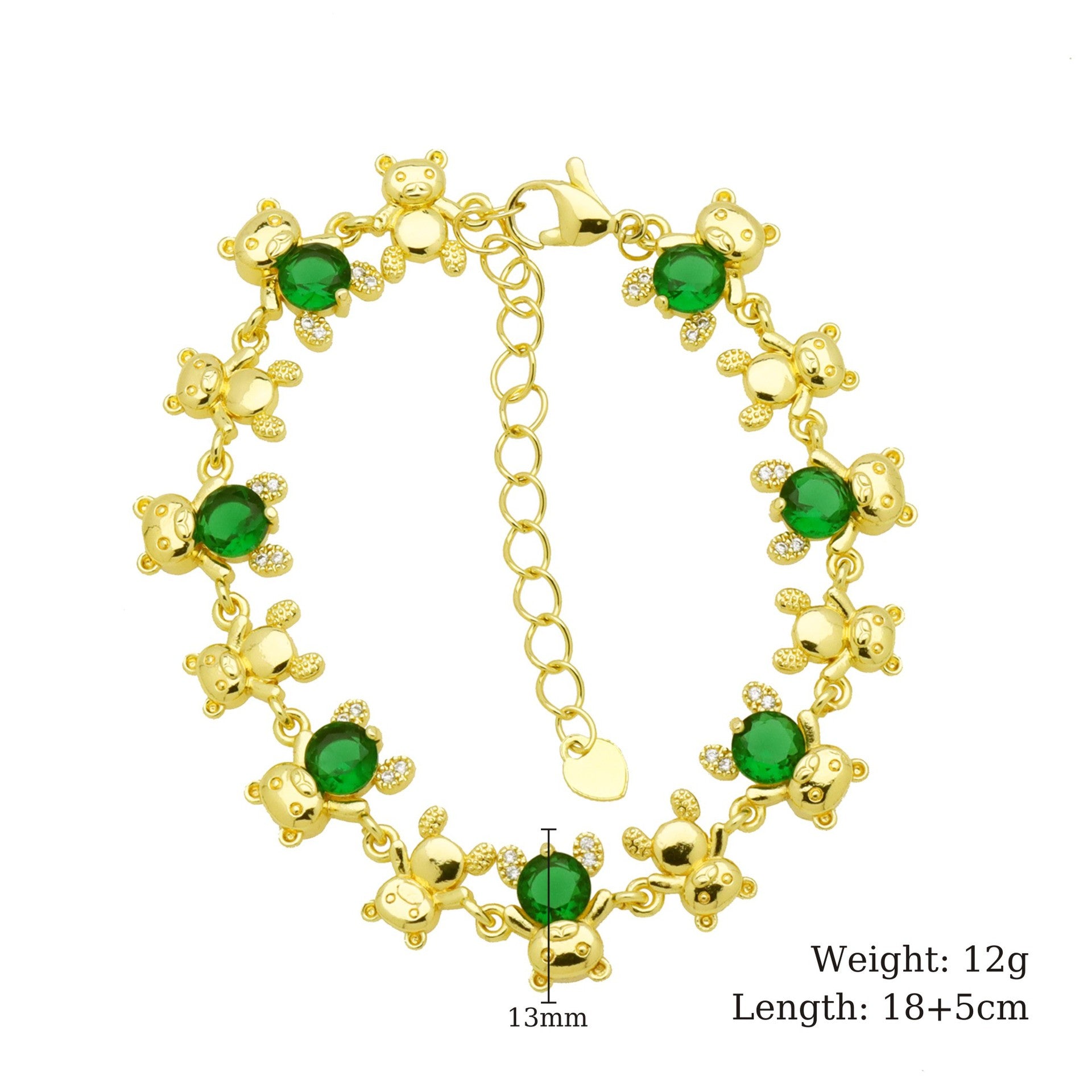 Bear Copper Bracelet For Women In Simple Style, 18K Real Gold Plated With Zircon Inlay